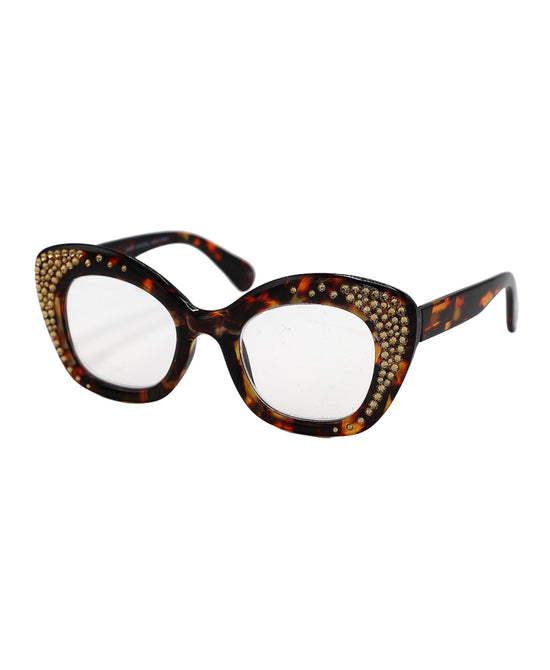 Oversized Cat Eye Genuine Crystal Readers: +1.50 Strength view