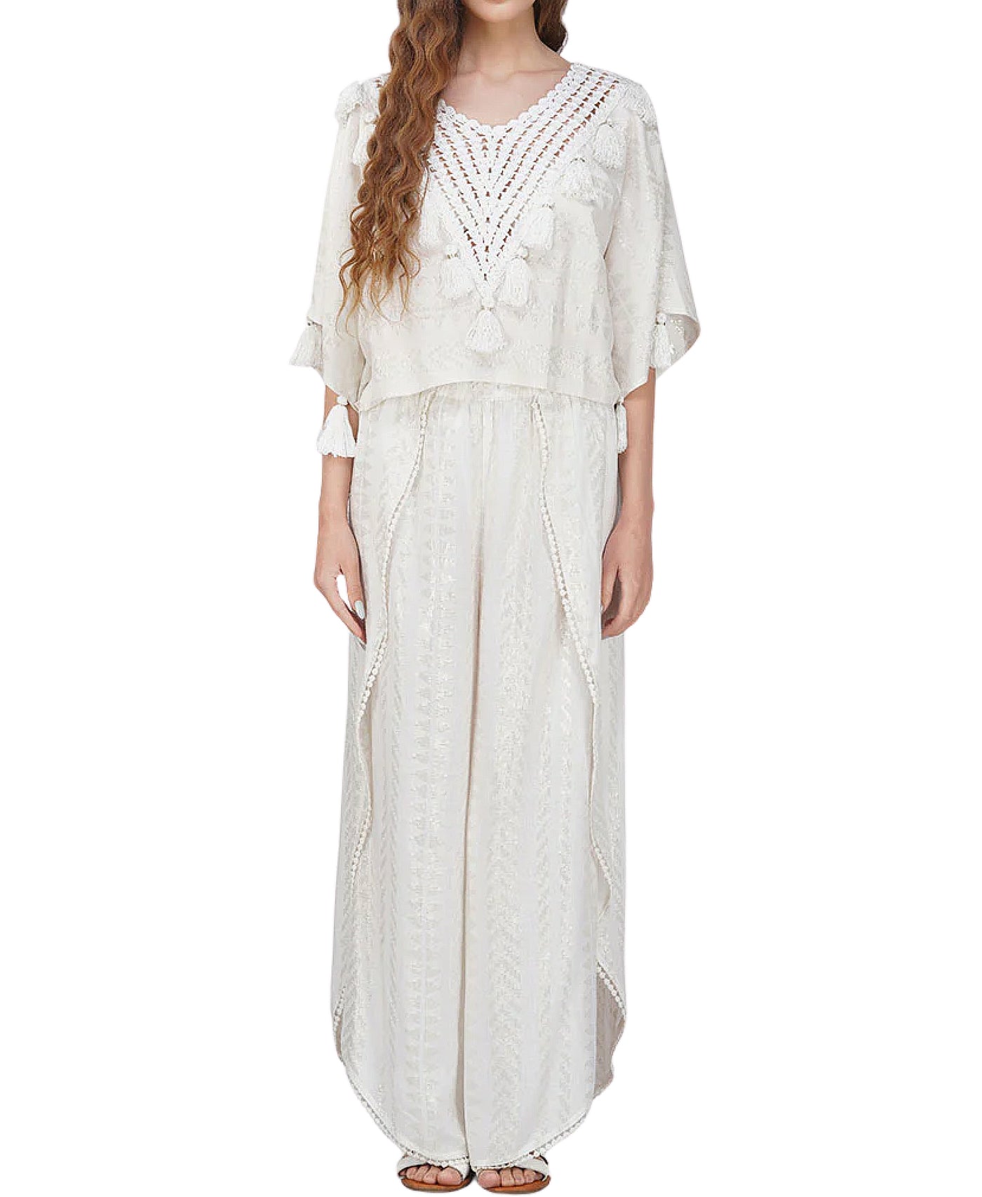 Metallic Printed Blouse w/ Tassels view 2