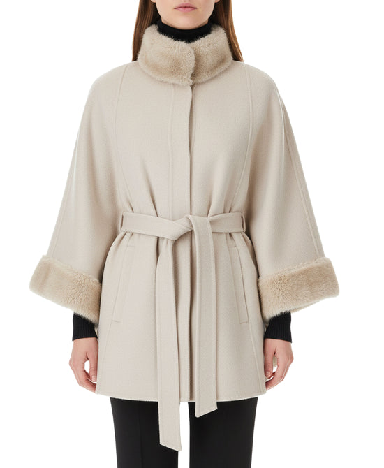 Wool Blend Cape w/ Faux Fur Trim view