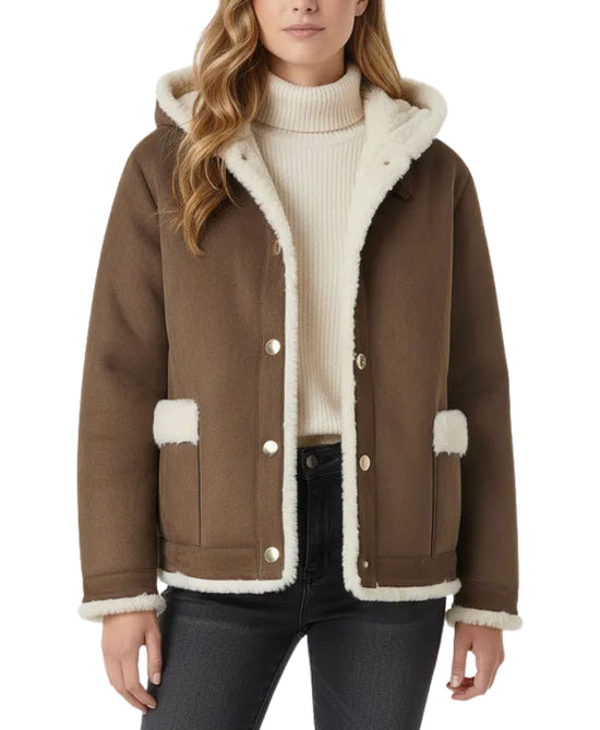 Reversible Faux Suede Jacket w/ Faux Fur Trim & Hood view