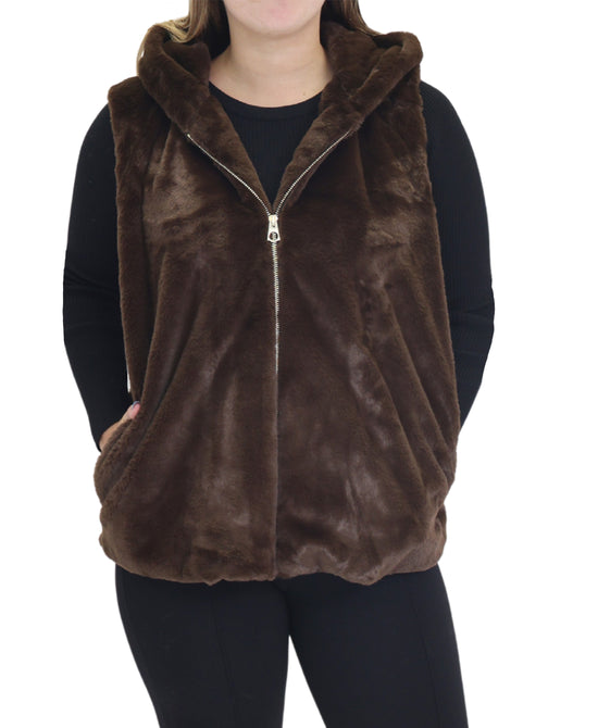 Faux Fur Vest w/ Hood view