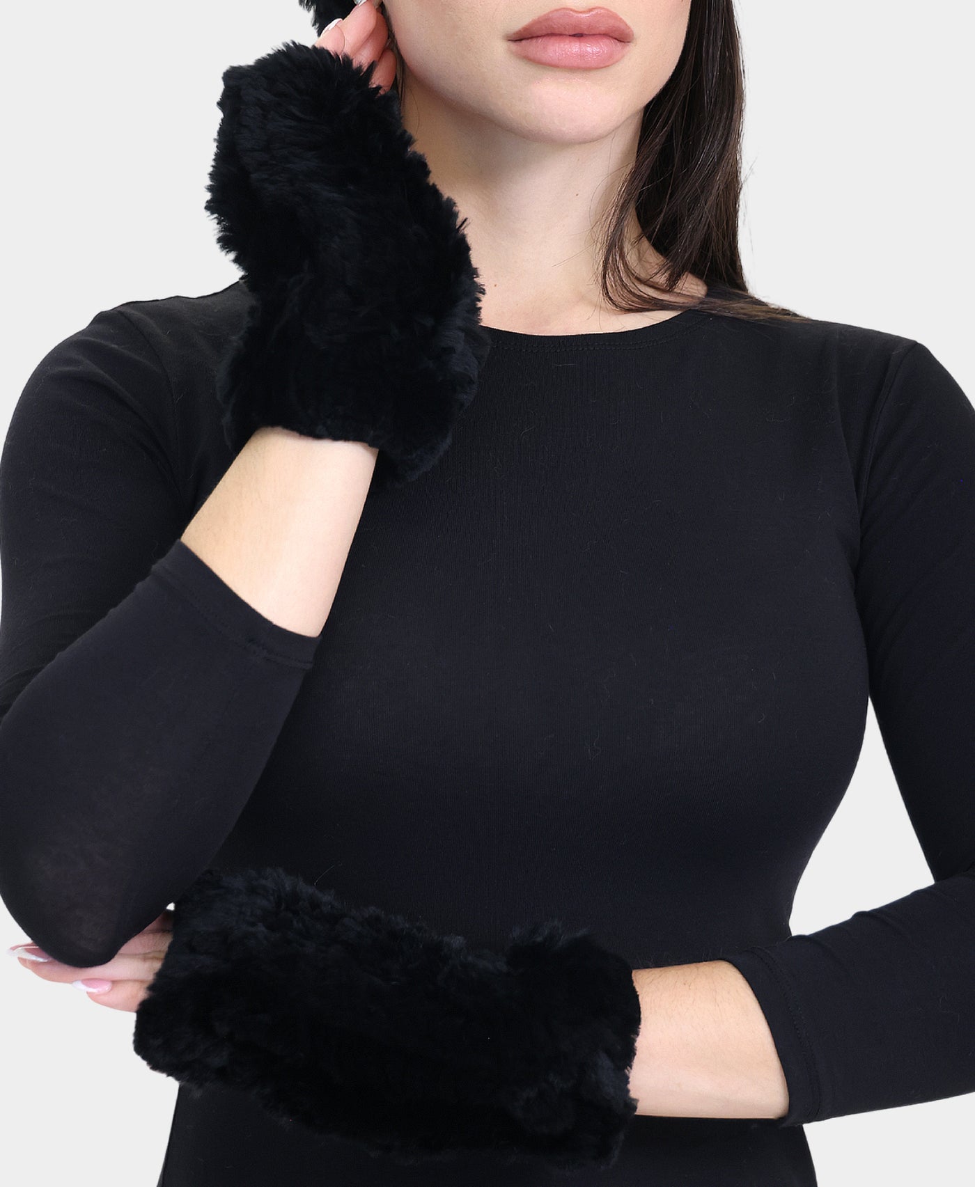 Fur Fingerless Gloves view 1