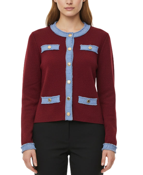 Knit Top w/ Denim Trim view 