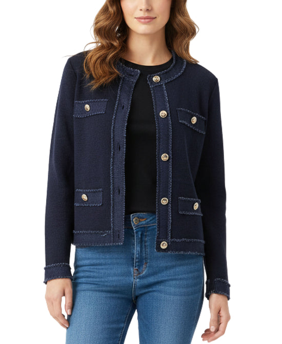 Cardigan Sweater w/ Denim Trim view 