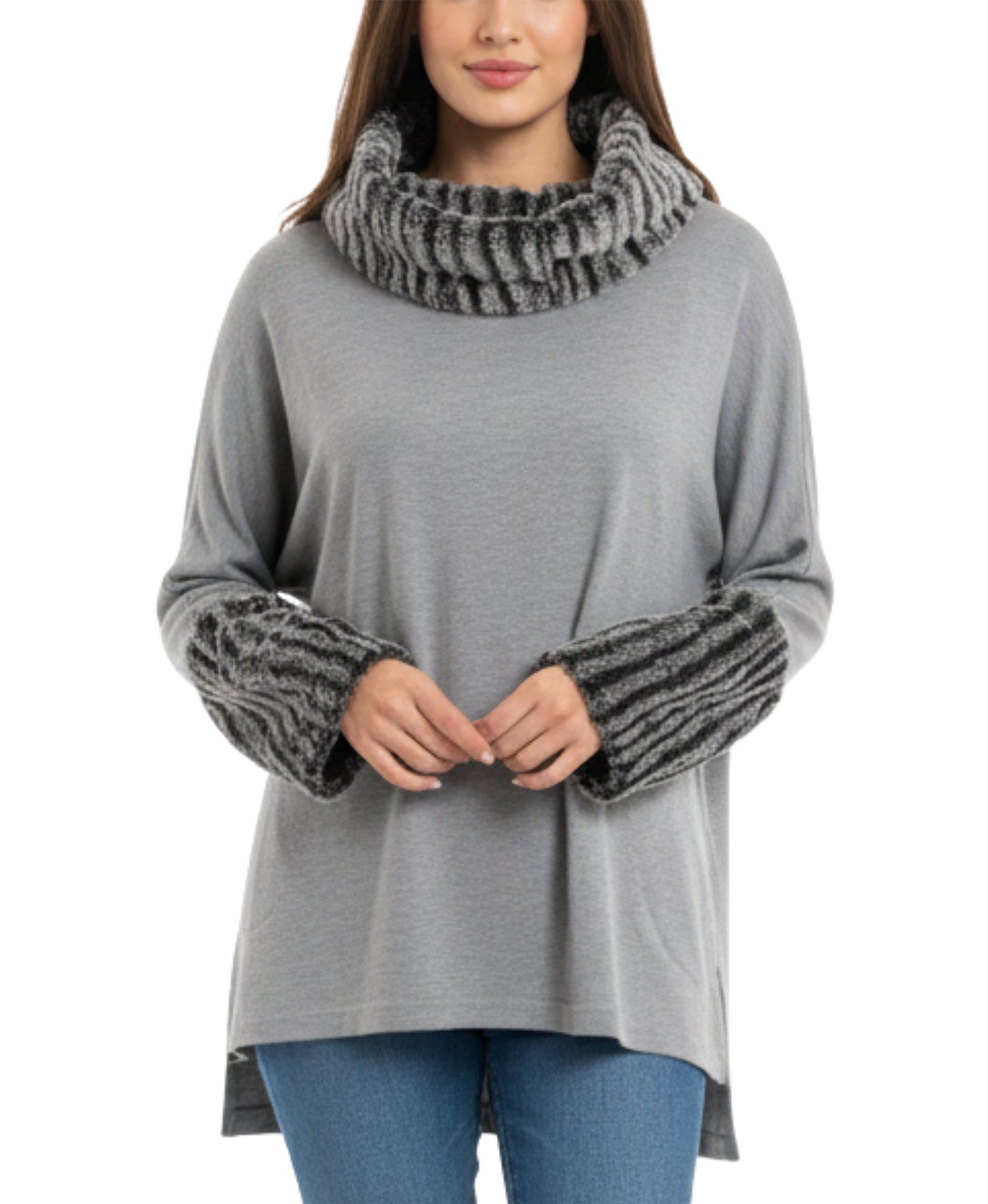 Fleece Tunic/Poncho w/ Faux Fur Trim view 1