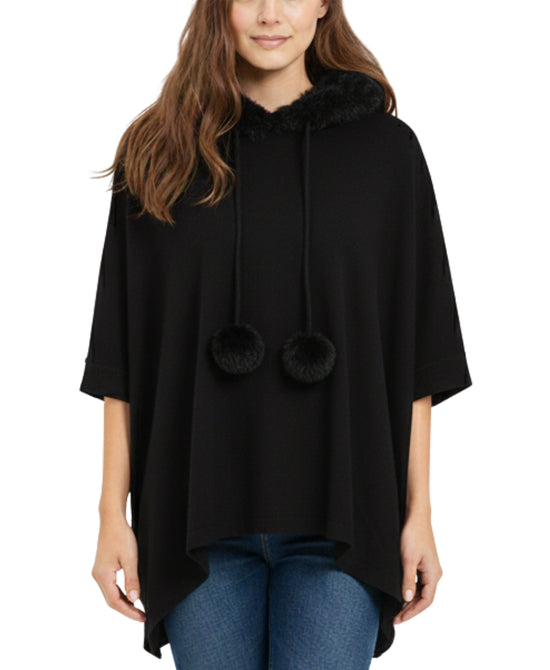 Hooded Poncho w/ Faux Fur view 