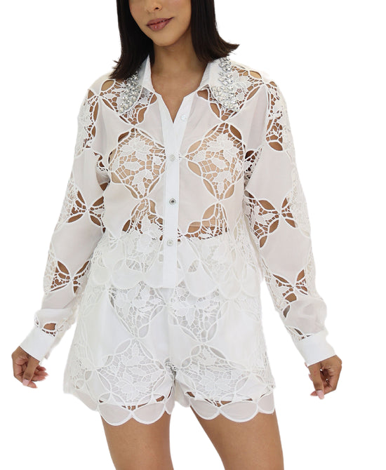 Eyelet Lace Blouse & Shorts - 2 Pc Set view 