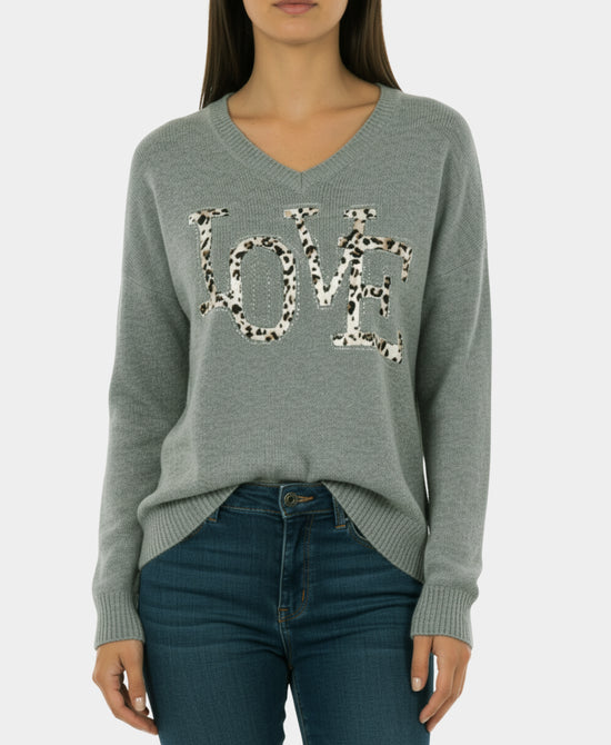 "Love" Knit Top w/ Leopard Sequin view