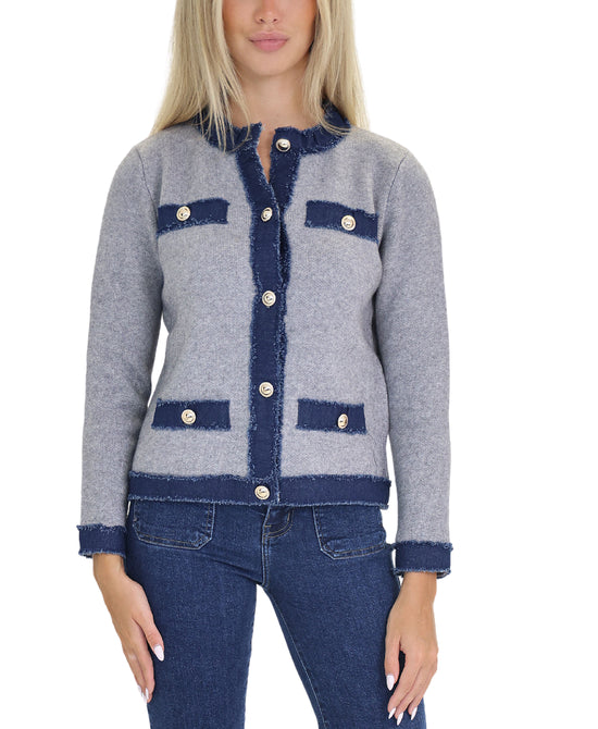 Knit Jacket w/ Denim Trim view