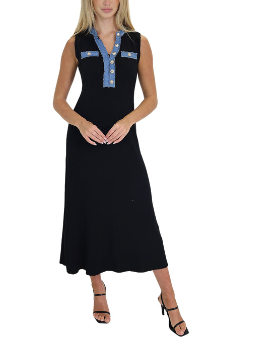 Knit Midi Dress w/ Denim Trim view