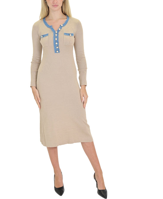 Knit Midi Dress w/ Denim Trim view