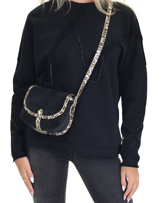 Suede Crossbody Bag w/ Leopard Trim view