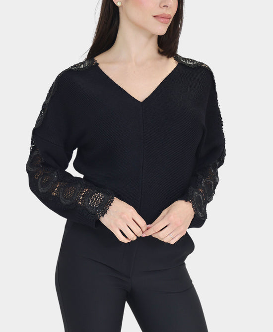 Sweater w/ Sequins & Lace Trim view