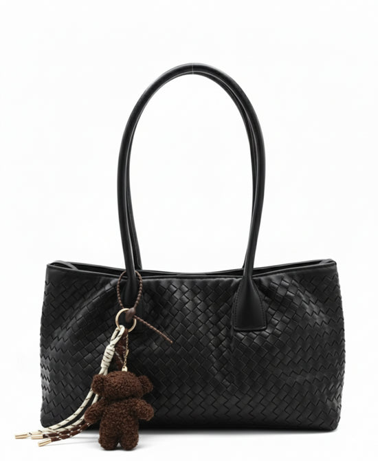 Faux Leather Woven Handbag w/ Charms view