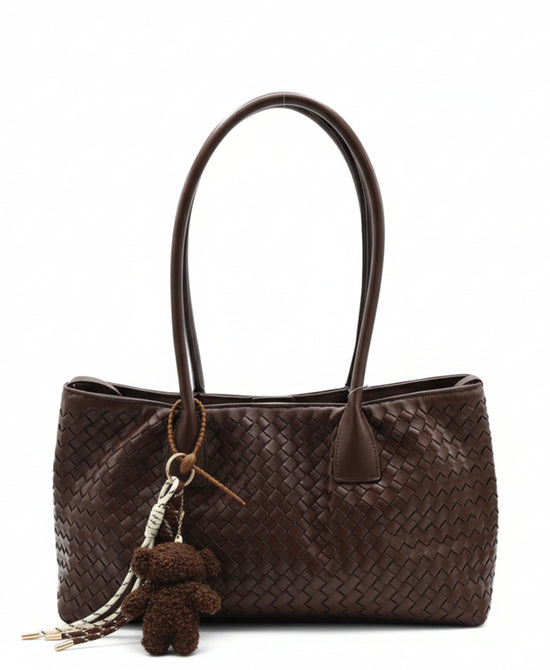 Faux Leather Woven Handbag w/ Charms view