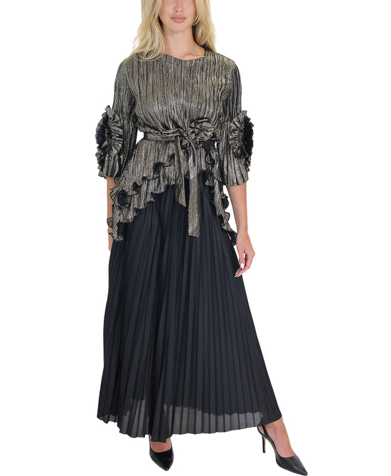 Metallic Crinkle Ruffle Top & Pleated Skirt Set - 2 Pc Set view