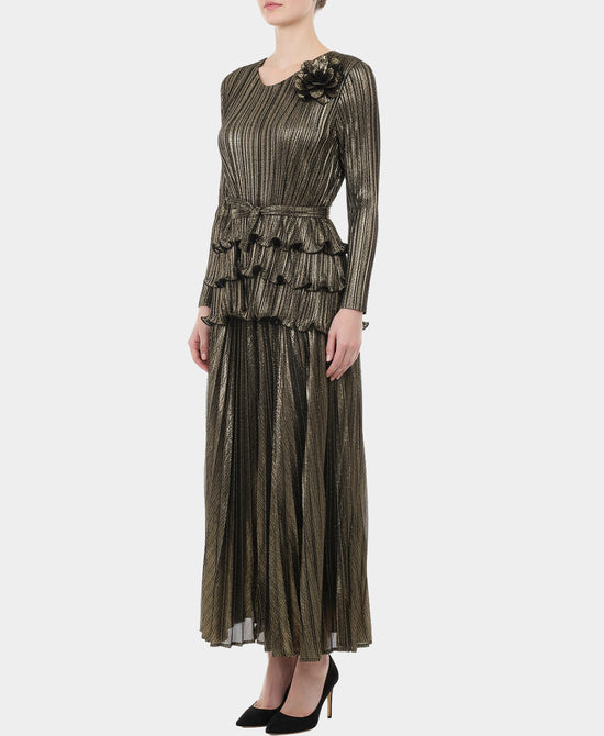 Metallic Plisse Ruffle Top & Pleated Pants Set - 2 Pc Set view