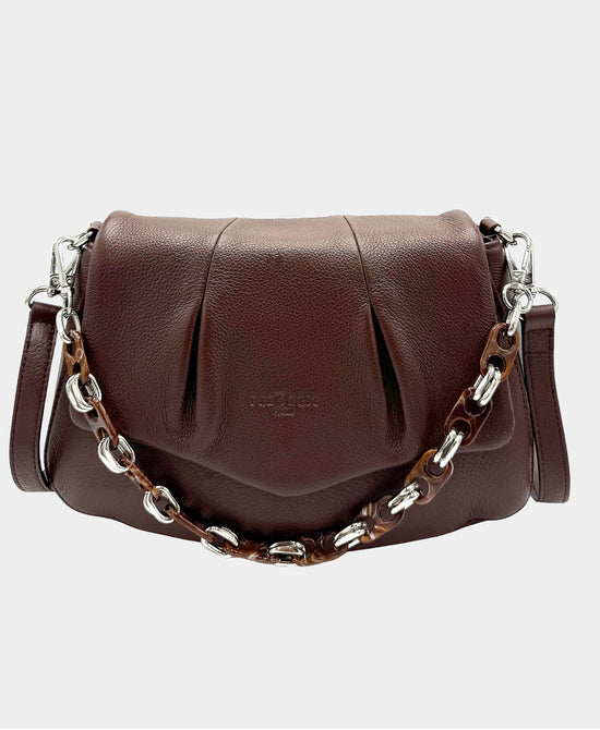 Leather Pleated Crossbody Bag w/ Chain Detail view