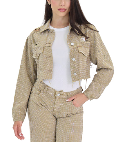 Cropped Denim Jacket w/ Rhinestones image 1