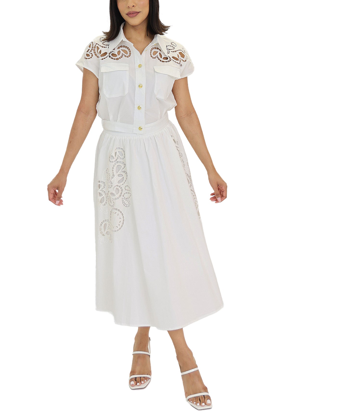 Embroidered Top & Midi Skirt Set- 2 Pc Set view 1