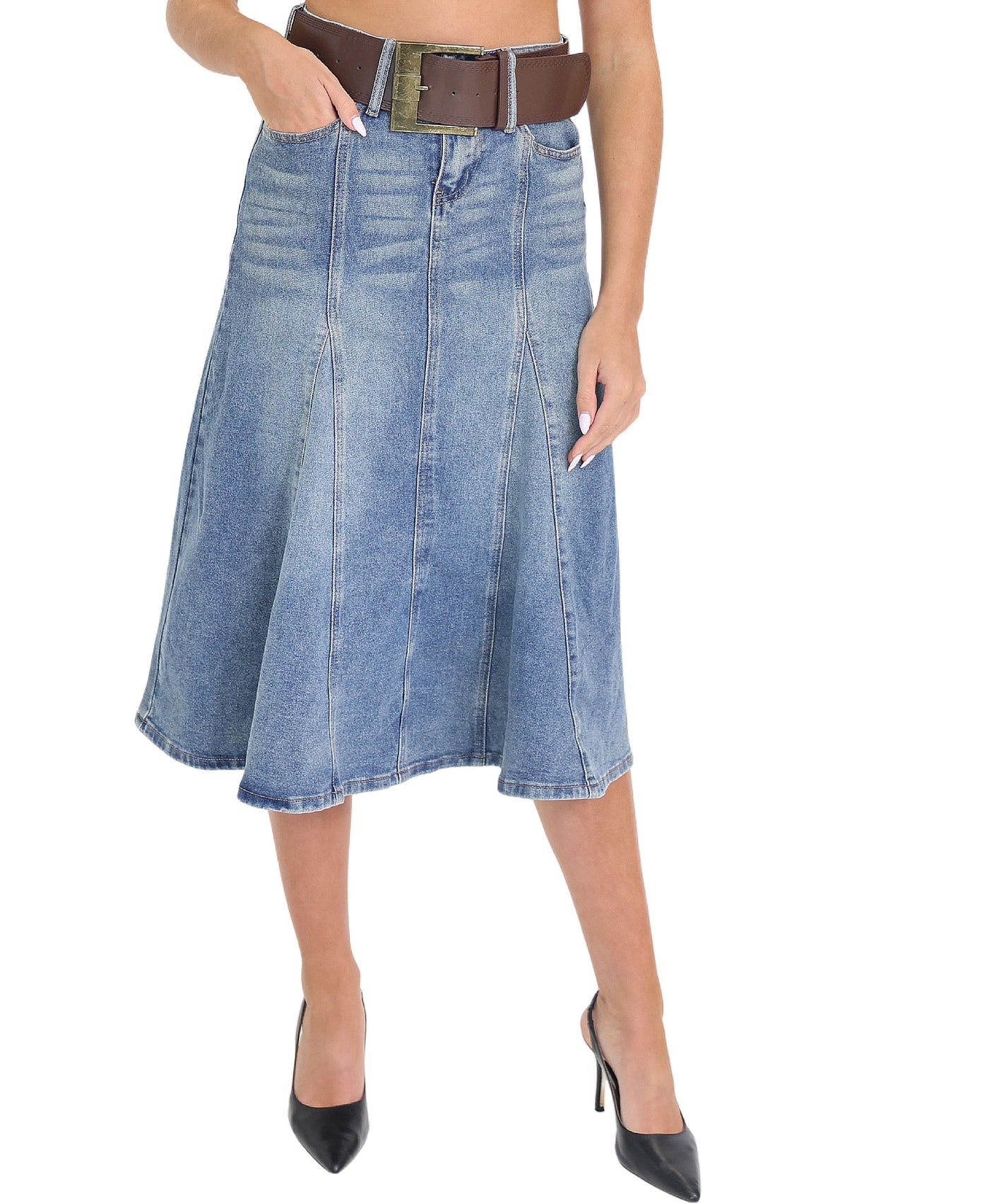 Denim A-Line Midi Skirt view 1