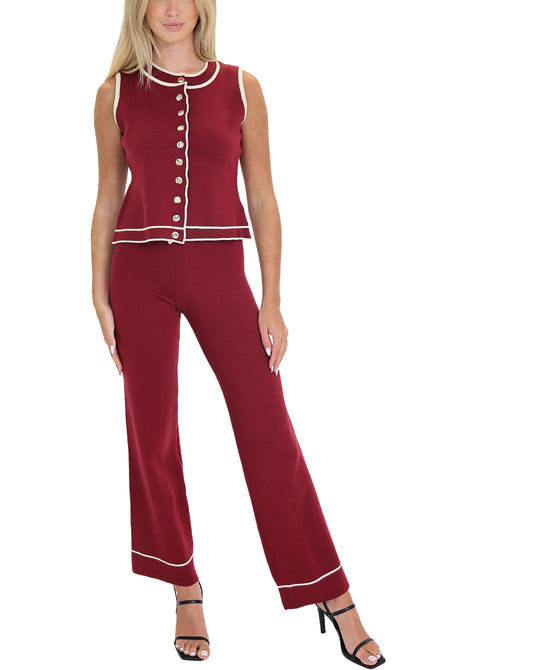 Contrast Knit Top & Pants Set- 2 Pc Set view