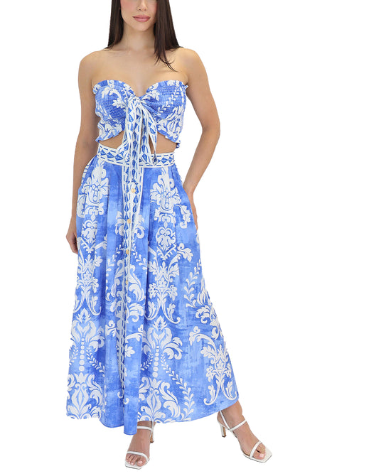 Printed Strapless Top & Maxi Skirt Set - 2 Pc Set view 