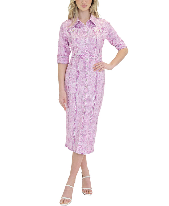 Printed Denim Midi Dress view 