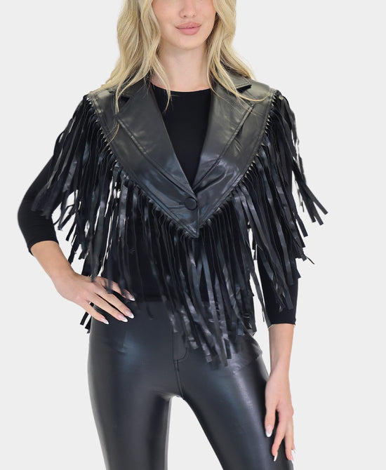 Faux Leather Capelet w/ Fringe view