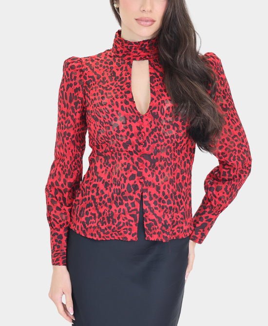 Leopard Print Blouse w/ Keyhole view