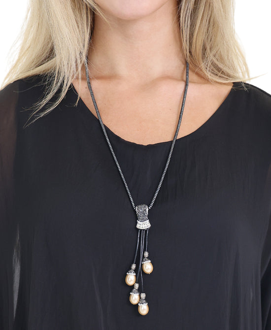 Hematite & Mother Of Pearl Beaded Necklace view