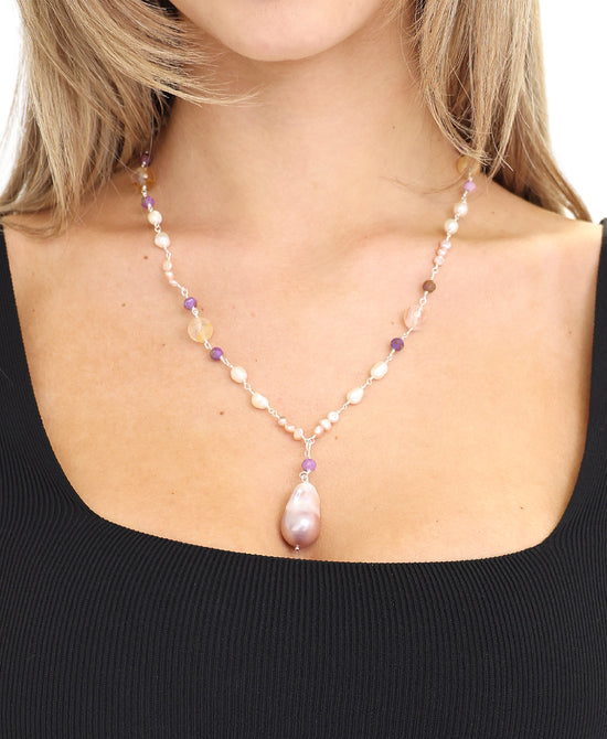 Fresh Water Pearl & Amethyst Beaded Necklace view