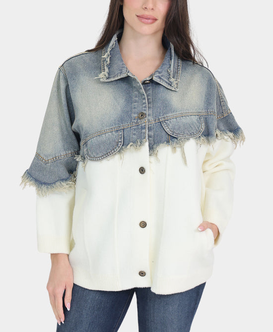 Denim & Knit Jacket w/ Raw Edge view
