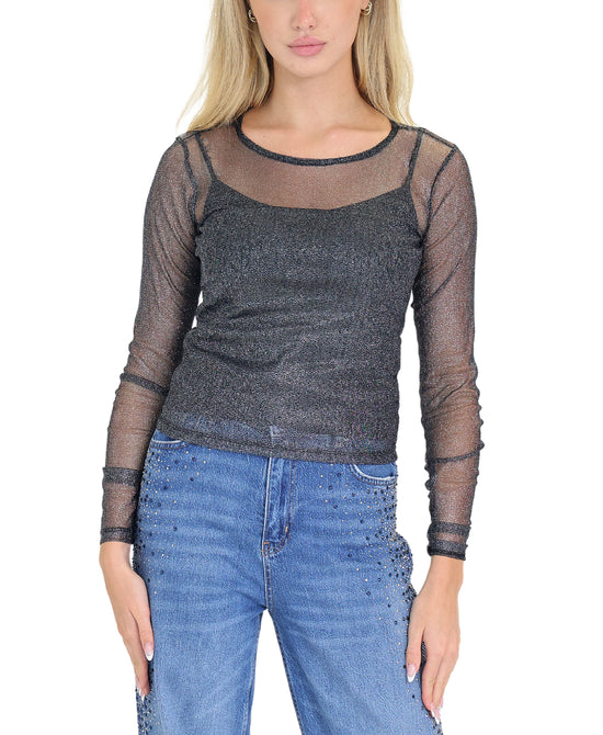 Sheer Metallic Top view