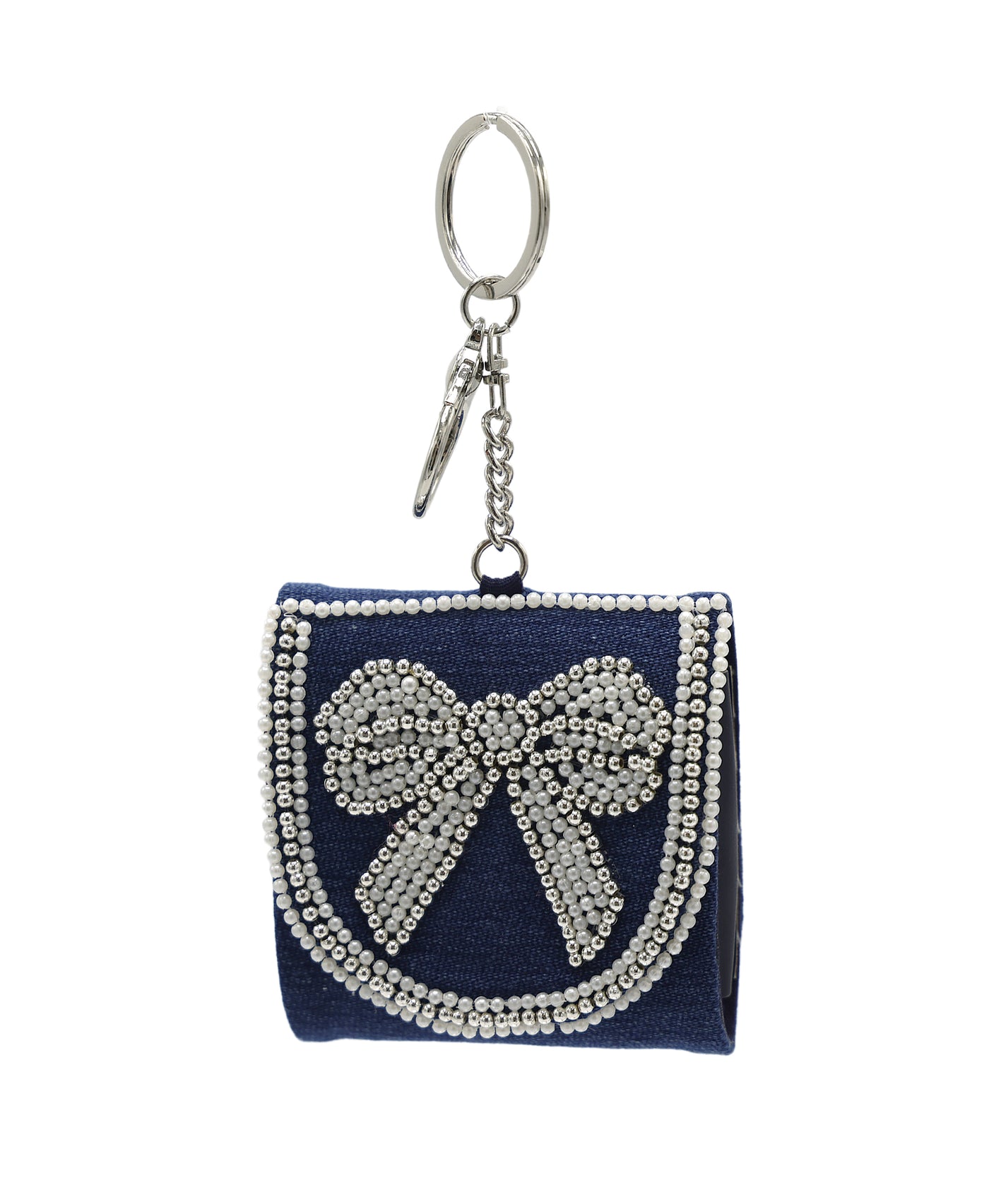 Denim Bow Beaded Keychain/Airpod Holder view 1