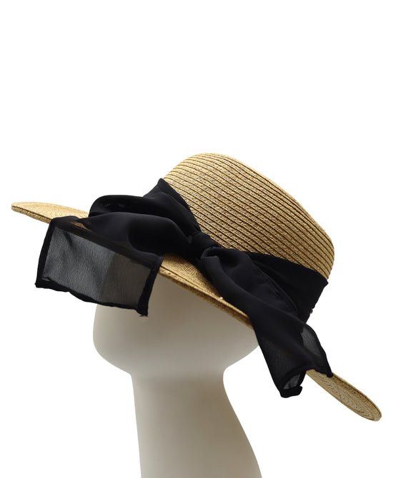 Straw Hat w/ Chiffon Bow view 
