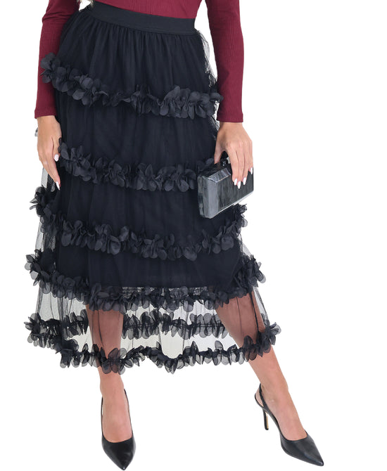 Mesh & Ruffle Midi Skirt view