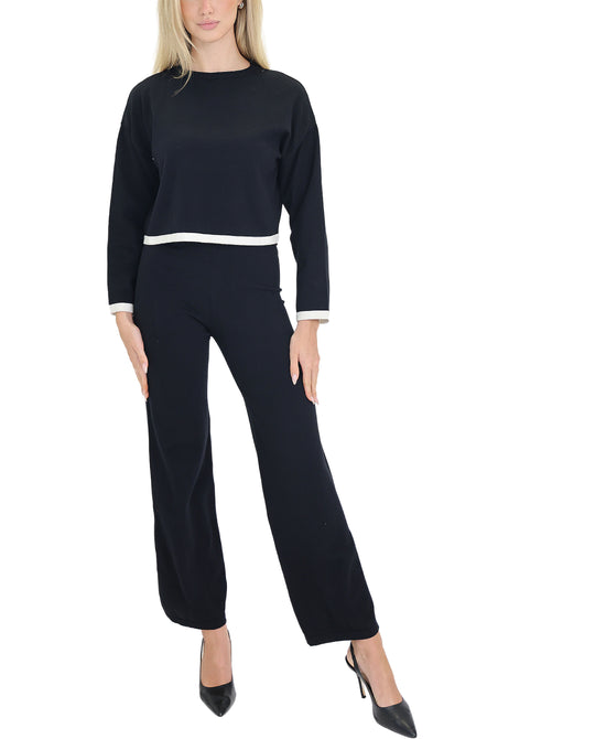 Contrast Knit Top & Pants Set- 2 Pc Set view