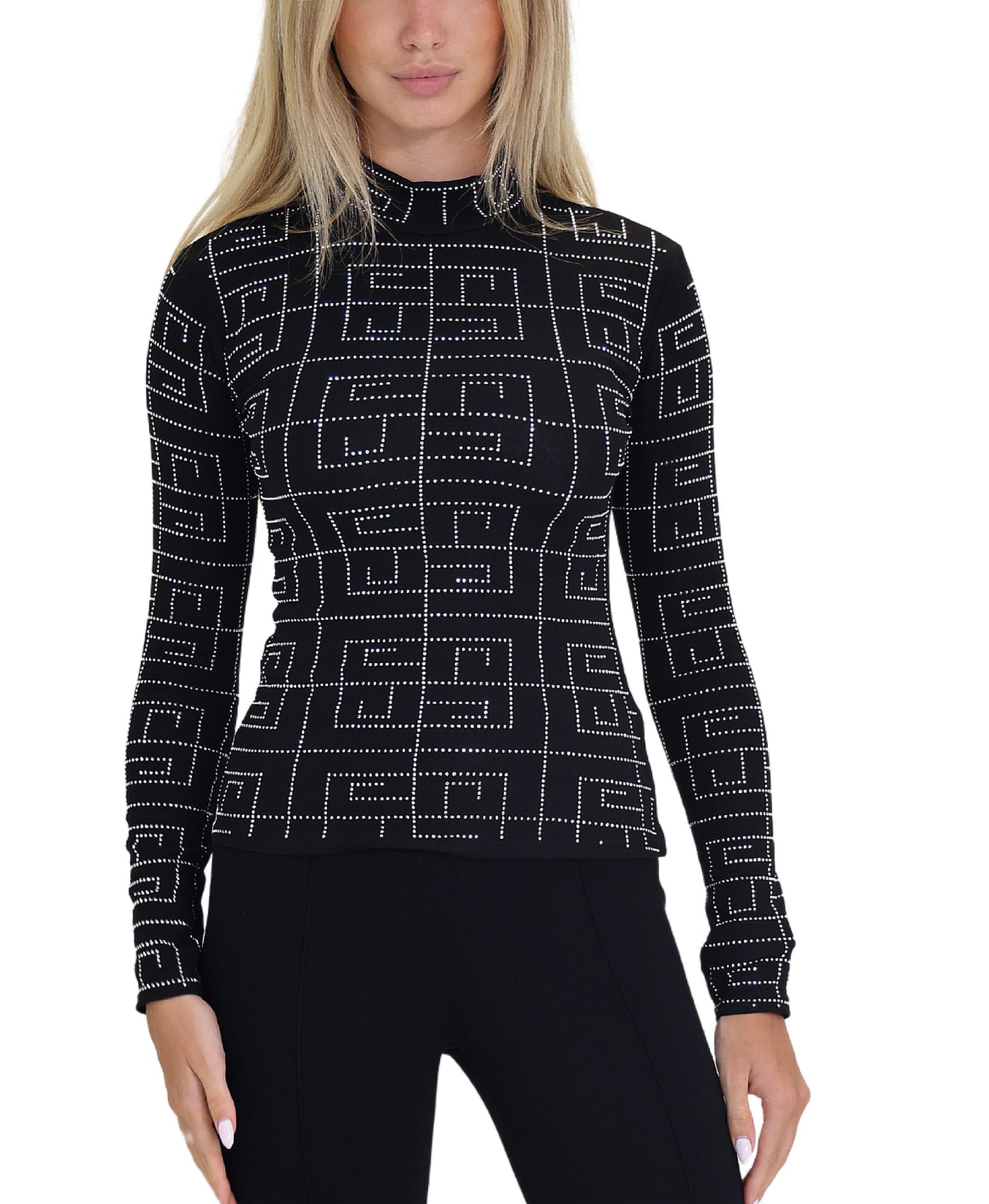 Mock Neck Top w/ Crystals view 1