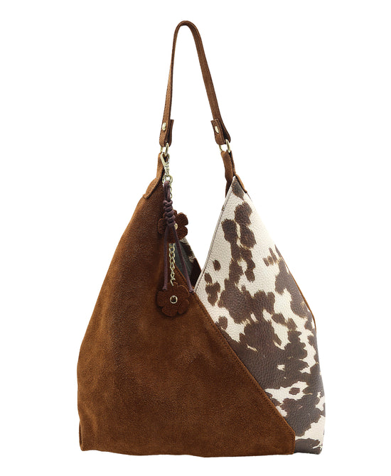 Leather & Suede Cow Print Shoulder Bag view 