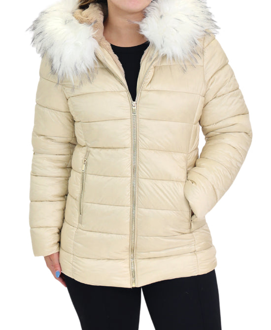 Puffer Jacket w/ Faux Fur Trim Hood view