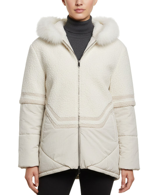 Jacket w/ Shearling Trim & Fox Fur Trim Hood view