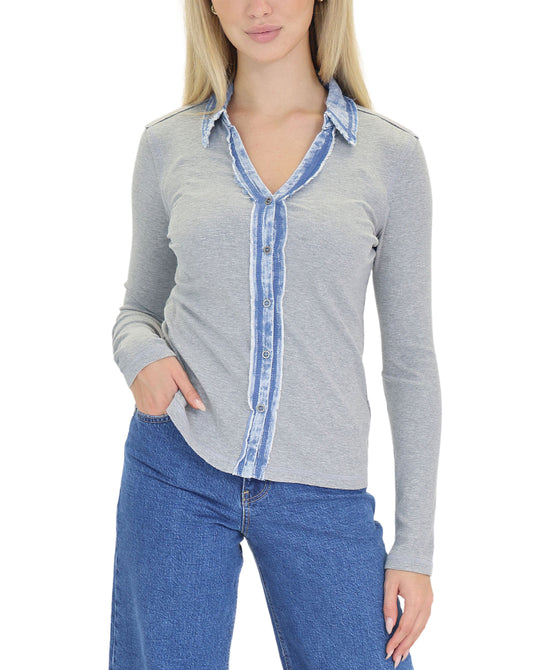 Mineral Wash Top w/ Denim Trim view