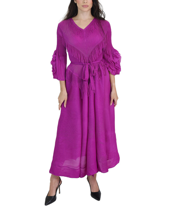 Plisse Maxi Dress w/ Fringe view