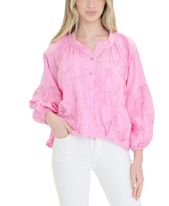 Embroidered Eyelet Blouse w/ Sequins view 