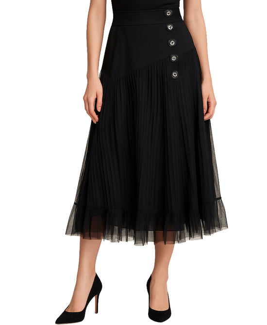Drop Waist Pleated Midi Skirt view 