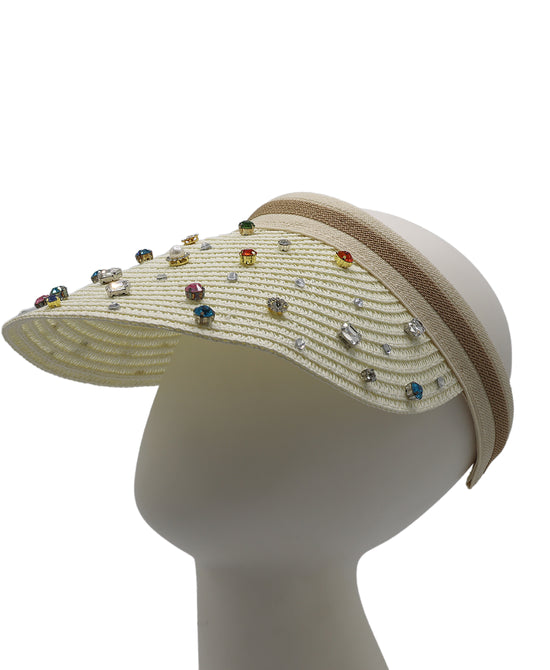 Straw Visor Hat w/ Jewels view 