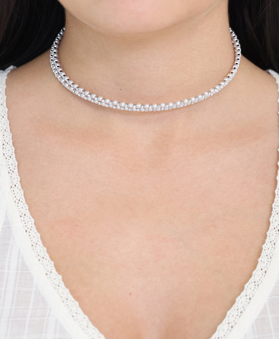Faux Pearl & Crystal Choker Necklace view 