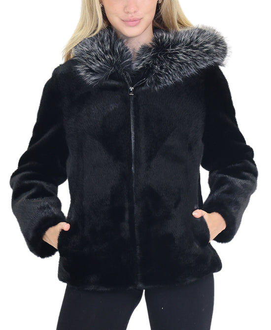 Faux Fur Jacket w/ Hood view