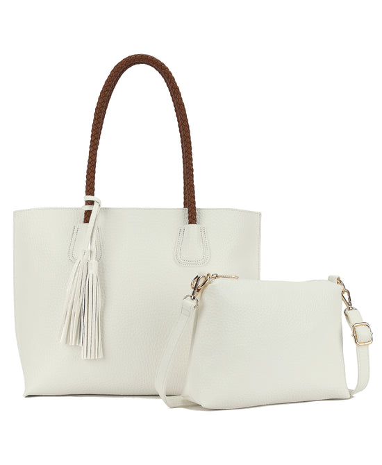 2in1 Faux Leather Tote Bag w/ Tassel view